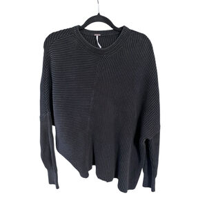 Free People Asymmetrical Ribbed Black Sweater Size Small Long Sleeve Casual
